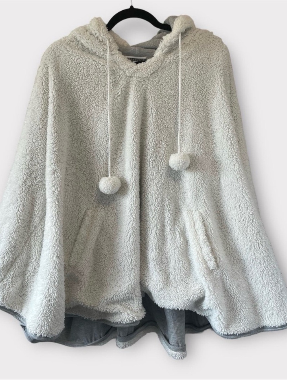 P.J. Salvage White Sherpa Hooded Poncho with Pom Ties